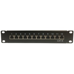 XtendLan Patch panel 10", 12 portů, 1U, Cat6, stíněný, LSA, s krytem, vodorovné umístění konektorů, zemnič, černý