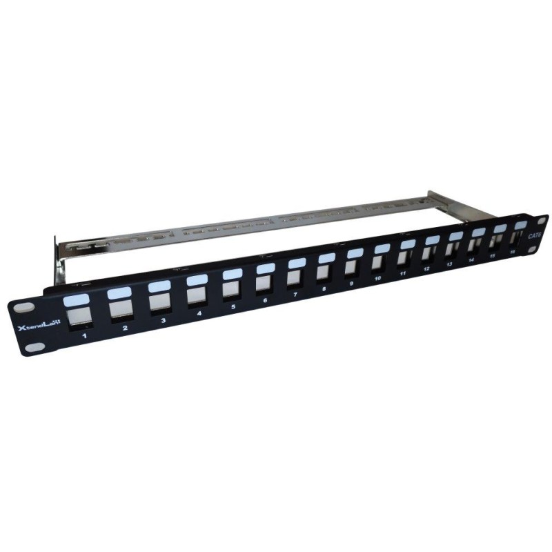 XtendLan Patch panel 19", 16 portů, Cat6a, stíněný, s keystone
