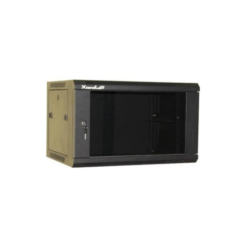 XtendLan 9U/600x450, na zeď, jednodílný, rozložený, skleněné dveře, černý