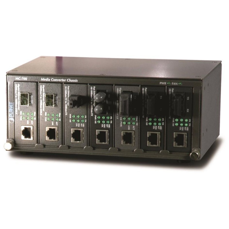 Planet MC-700, šasi 7 slotů pro media konvertory, 10"/2U, interní napájení 40W