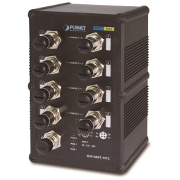 Planet ISW-800T-M12 vodotěsný průmyslový switch, 8x 10/100Mbps M12, ESD, DIN, IP67, -40~75°C, 12-48VDC