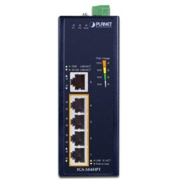 Planet Průmyslový PoE switch, 5x1Gb, 4x PoE 802.3at 36/120W, -40až75°C, dual 12-56VDC, IP40, fanless