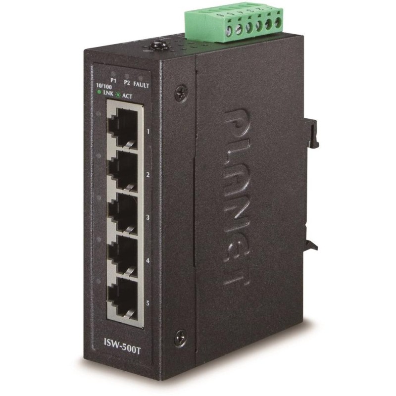 Planet ISW-500T, 5x 10/100Base-TX, ESD, DIN, IP30, -40~75°C