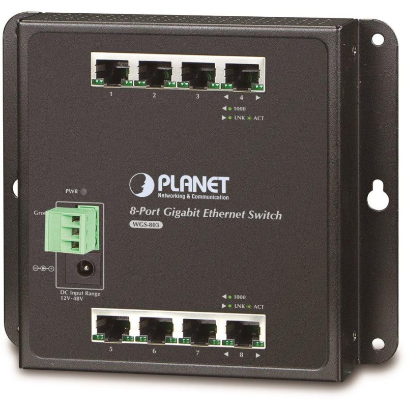 Planet průmyslový plochý switch 8x1Gb, 12-48VDC/24VAC, IP30, -10/60°C, fanless