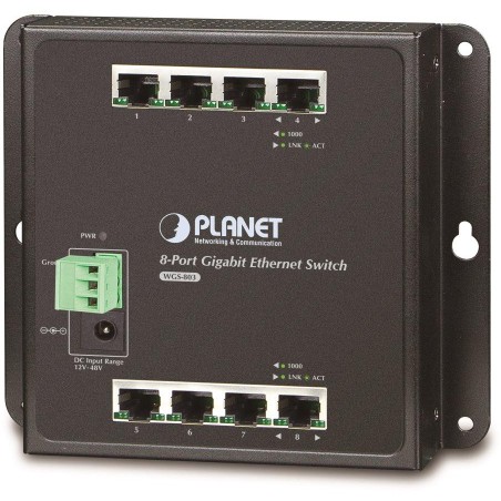 Planet průmyslový plochý switch 8x1Gb, 12-48VDC/24VAC, IP30, -10/60°C, fanless