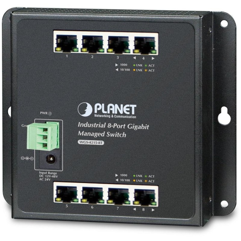 Planet WGS-4215-8T plochý L4 switch, 8x1Gb, 12-48VDC/24VAC, -40~75°C, IP30, fanless