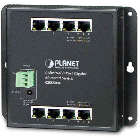 Planet WGS-4215-8T plochý L4 switch, 8x1Gb, 12-48VDC/24VAC, -40~75°C, IP30, fanless