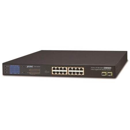Planet GSW-1820VHP PoE switch, 16x1Gb + 2xSFP 1Gb, LCD, VLAN, extend mód 10Mb-250m, 802.3at 30/300W