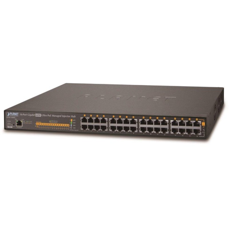 Planet UPOE-1600G Ultra PoE+ injektor, 16 portů, Gigabit, IEEE 802.3at 600W (60W/port), scheduler+watchdog