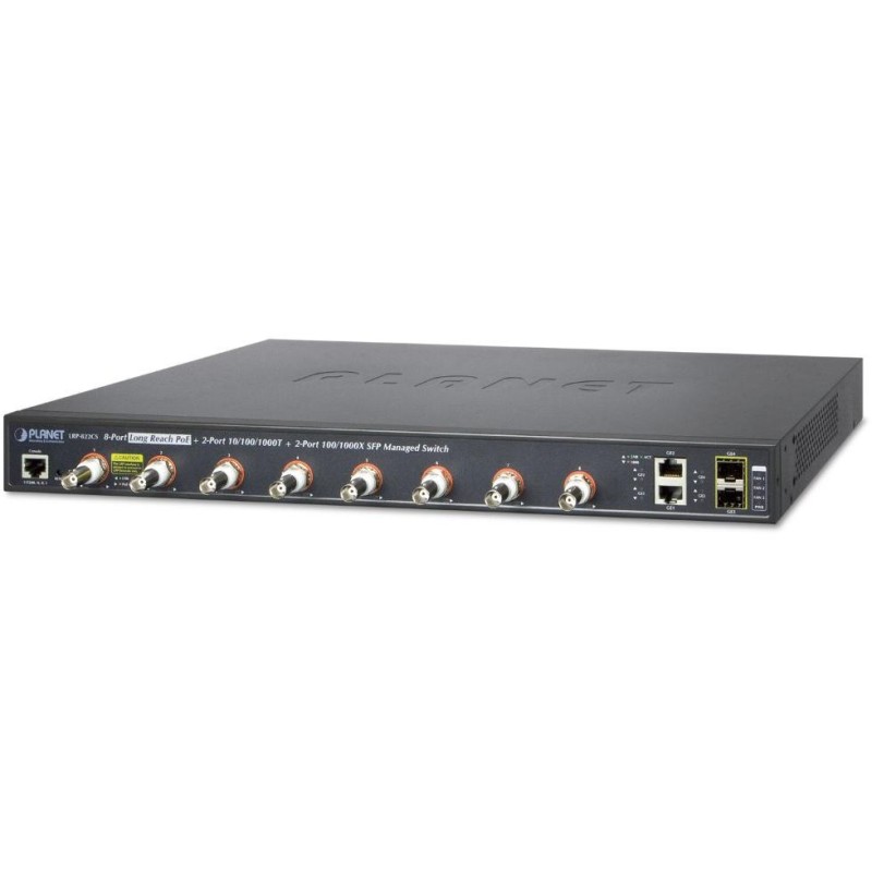 Planet LRP-822CS, COAX PoE switch, 8x 100Base-TX, 2x SFP/TP, IEEE802.3at, Web/SNMPv3, IGMPv3, QoS, VLAN