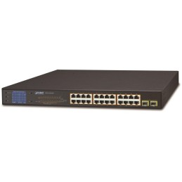 Planet GSW-2620VHP PoE switch, 24x1Gb + 2xSFP 1Gb, LCD, VLAN, extend mód 10Mb-250m, 802.3at, 802.3az, 300W PoE Budget