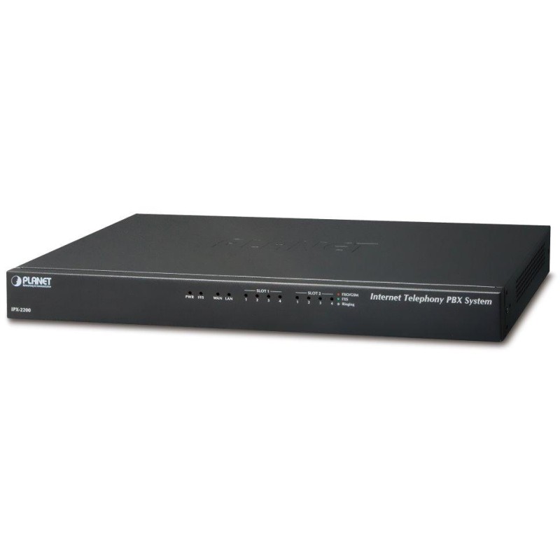 Planet IPX-2200, IP PBX, SIP Proxy, 2x slot pro moduly, IVR, 200/60 uživatelů, DID, BLF, FAX, Skype-SIP, VPN, CZ