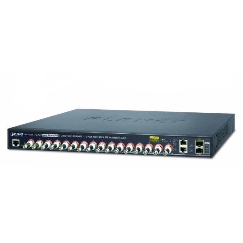 Planet LRP-1622CS, COAX PoE switch, 16x 100Base-TX, 2x SFP/TP, IEEE802.3at, Web/SNMPv2c, IGMPv3, QoS, VLAN