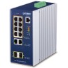 Planet IGS-4215-8P2T2S priemyselný L2 switch, 10x 1Gb, 2x1Gb SFP, 8x PoE 802.3at 240W, 48~54VDC, IP30