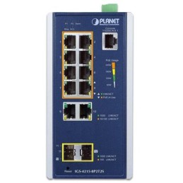 Planet IGS-4215-8P2T2S průmyslový L2 switch, 10x 1Gb, 2x1Gb SFP, 8x PoE 802.3at 240W, 48~54VDC, IP30
