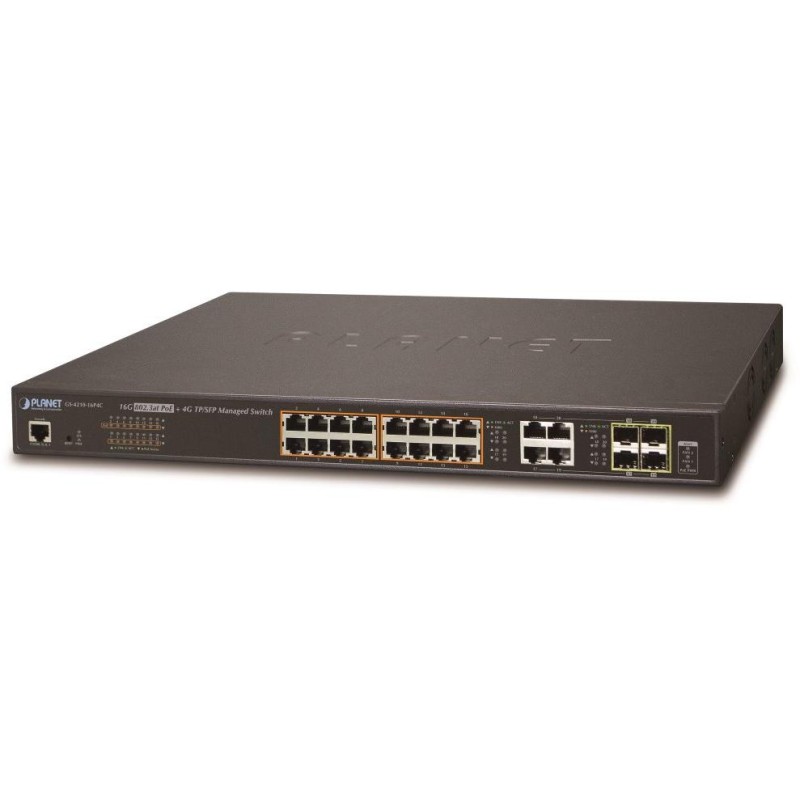 Planet GS-4210-16P4C L2 switch, 20x1Gb, 4x1Gb SFP, 16x PoE 802.3at 220W