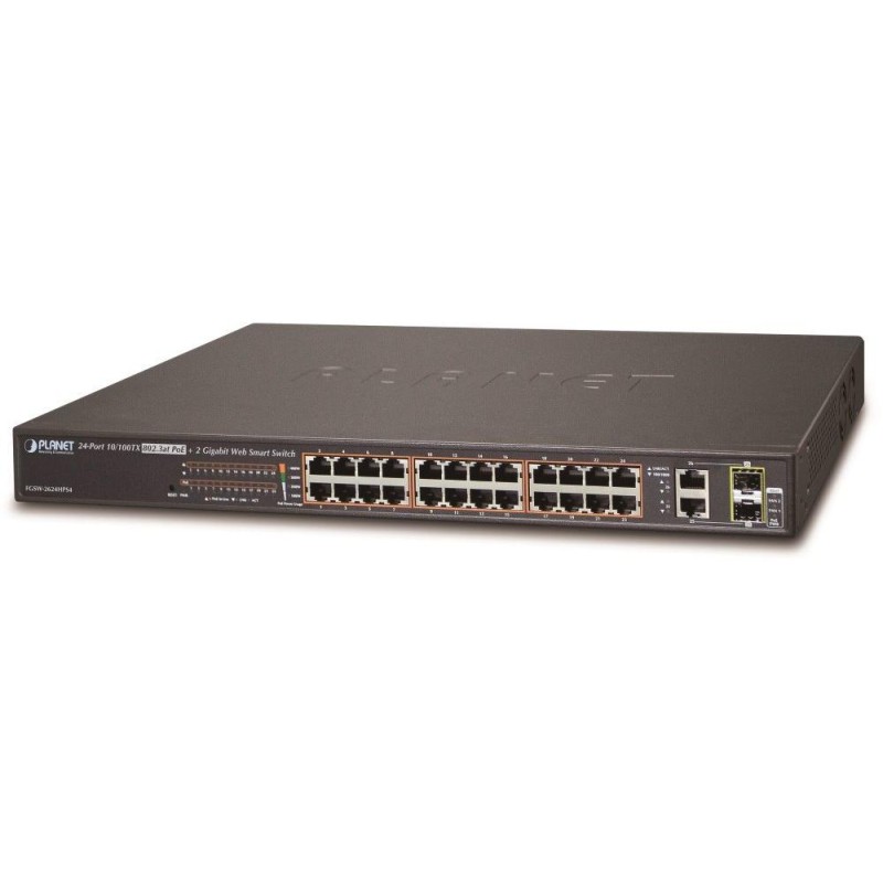 Planet FGSW-2624HPS4 L2 switch, 24x100Mb, 2x1Gb SFP, 24x PoE 802.3at 420W