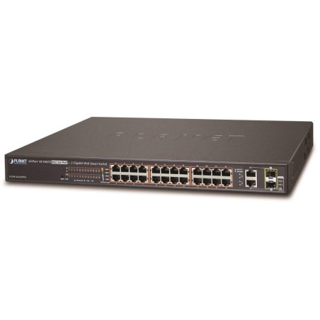 Planet FGSW-2624HPS4 L2 switch, 24x100Mb, 2x1Gb SFP, 24x PoE 802.3at 420W