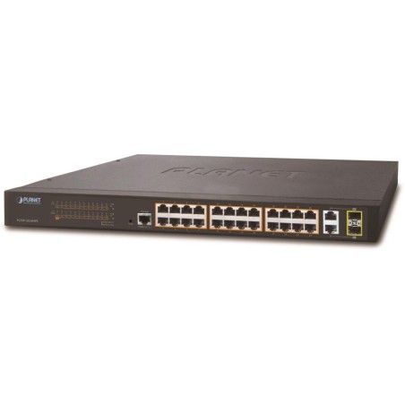 Planet FGSW-2624HPS L2 switch, 24x100Mb, 2x1Gb SFP, 24x PoE 802.3at 220W