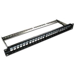 XtendLan Patch panel 19", 24 portů, neosazený, stíněný, černý, Cat5e/6/6A/7, vyvazovák