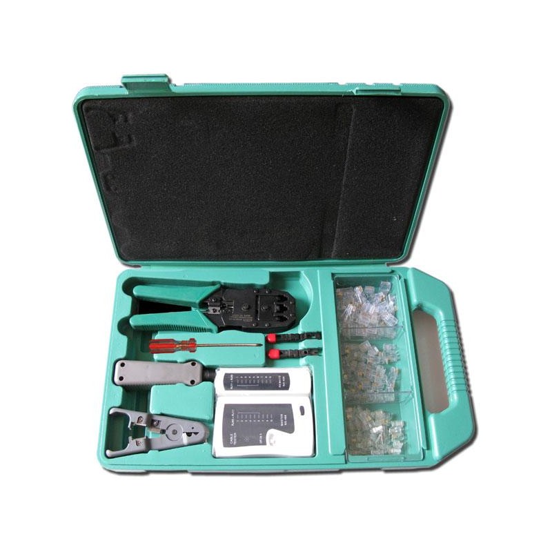 XtendLan Kit LAN - krimp kleště, ořezávač, narážeč, tester, konektory - pro RJ-11/12/45 a rozvodné panely