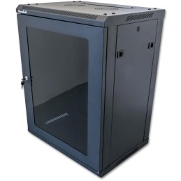 XtendLan 15U/600x450, na zeď, jednodílný, rozložený, skleněné dveře, černý