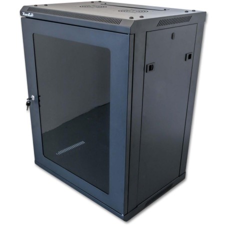 XtendLan 15U/600x450, na zeď, jednodílný, rozložený, skleněné dveře, černý