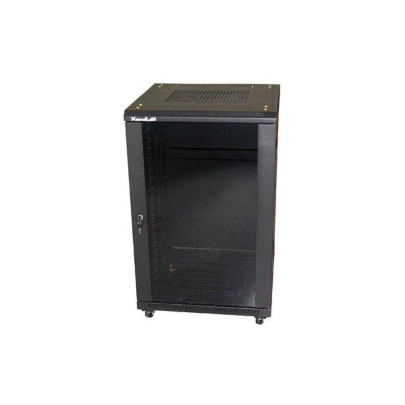 XtendLan 27U/600x800 stojanový, černý, skleněné dveře, plná záda