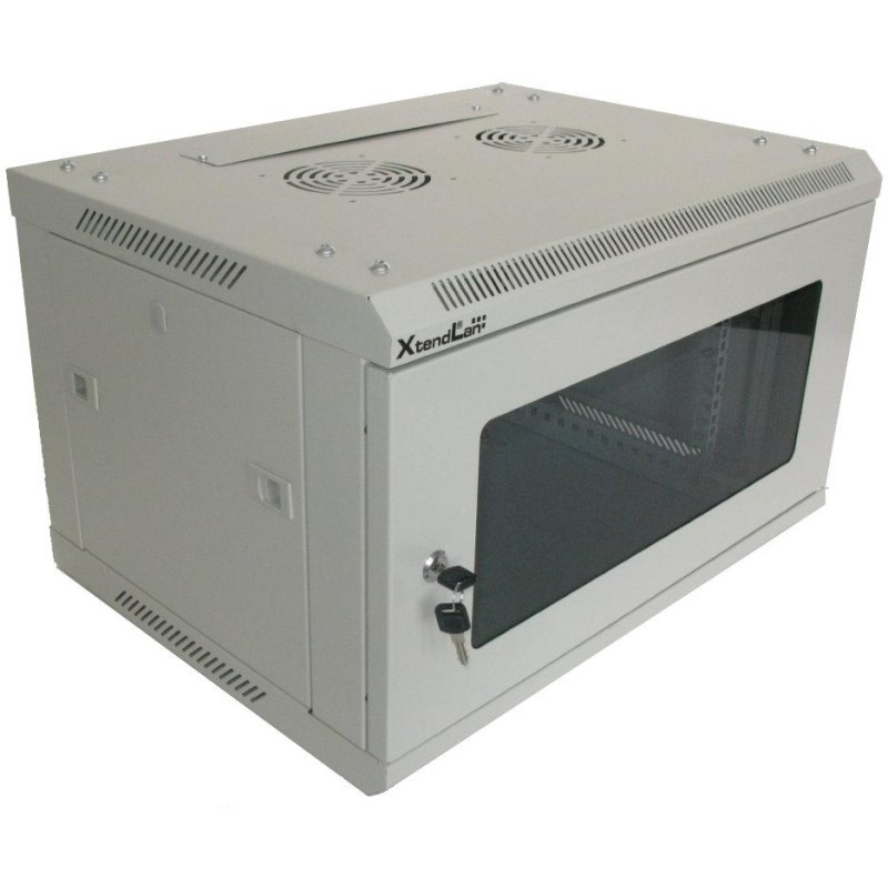 XtendLan 6U/600x450, na zeď, jednodílný, skleněné dveře, slonovina-šedý