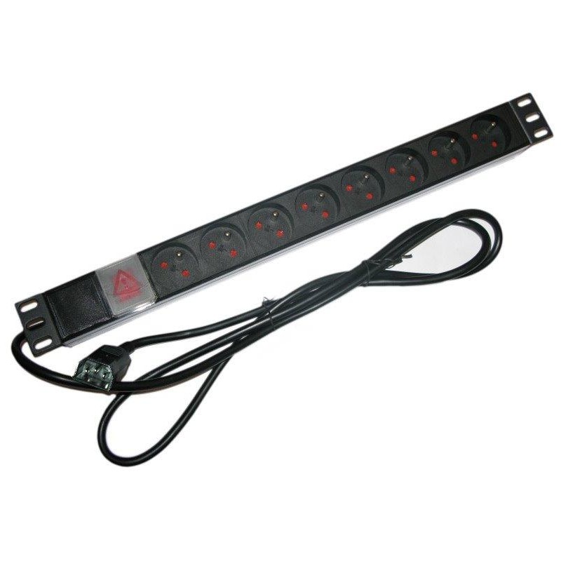XtendLan 19"/1U rozvodný panel 8x 230V/10A, ČSN, vypínač, s přívodním kabelem k UPS IEC 320 C14