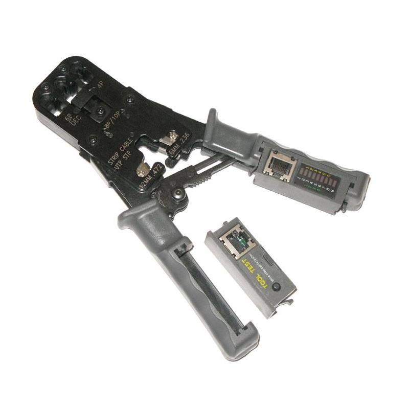 XtendLan Kleště krimpovací s testerem, LED indikace, ráčna, RJ45, RJ12, RJ11