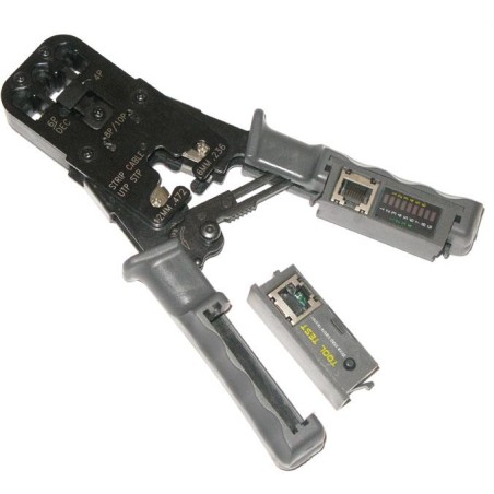 XtendLan Kleště krimpovací s testerem, LED indikace, ráčna, RJ45, RJ12, RJ11