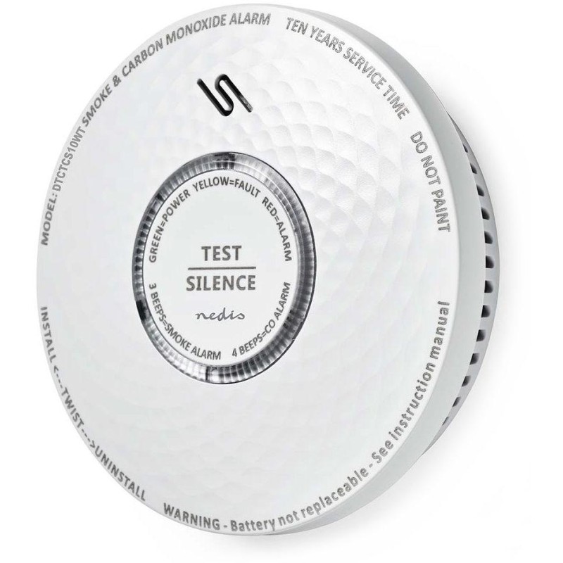 NEDIS detektor oxidu uhelnatého/ EN 14604 / EN 50291/ hlasitost 85 dB/ napájení z baterie/ životnost 10 let/ bílý