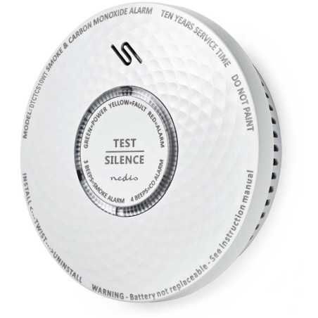 NEDIS detektor oxidu uhelnatého/ EN 14604 / EN 50291/ hlasitost 85 dB/ napájení z baterie/ životnost 10 let/ bílý