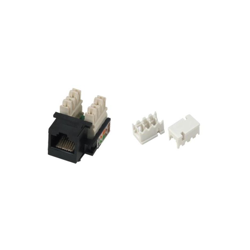 XtendLan Keystone jack RJ45, narážecí, CAT5e, UTP, s krytkami proti prachu, černý