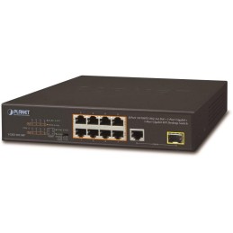 Planet FGSD-1011HP PoE switch, 8x 10/100 PoE, 1x TP + 1x SFP 1000Base-X, extend mód 10Mb, ESD, 802.3at 120W, fanless