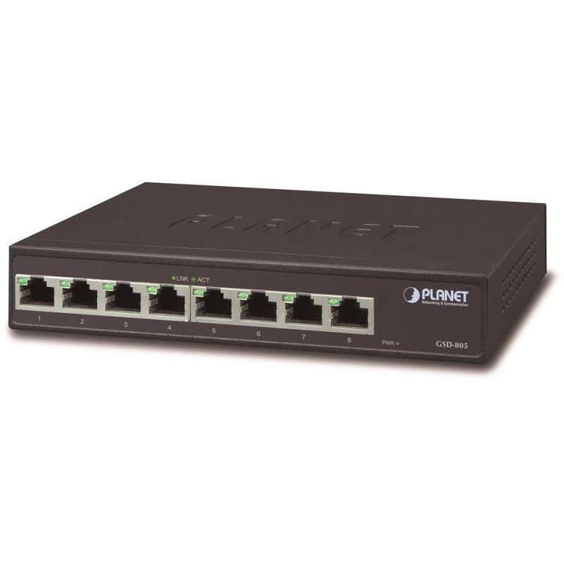 Planet GSD-805v2 switch 10/100/1000 (8x 1000Base-T), VLAN, IEEE 802.3az, ESD+EFT, internal pwr, fanless