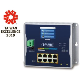 Planet WGS-5225-8P2SV plochý L3 switch, 8x1Gb, 2x2.5Gb SFP, PoE 30/240W, 48-56VDC, -20~70°C, IP30, fanless, touch LCD