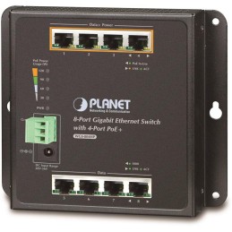 Planet průmyslový plochý switch 8x 1Gb, 4xPoE 30/120W, dual 48-56VDC, IP30, -40/75st, fanless