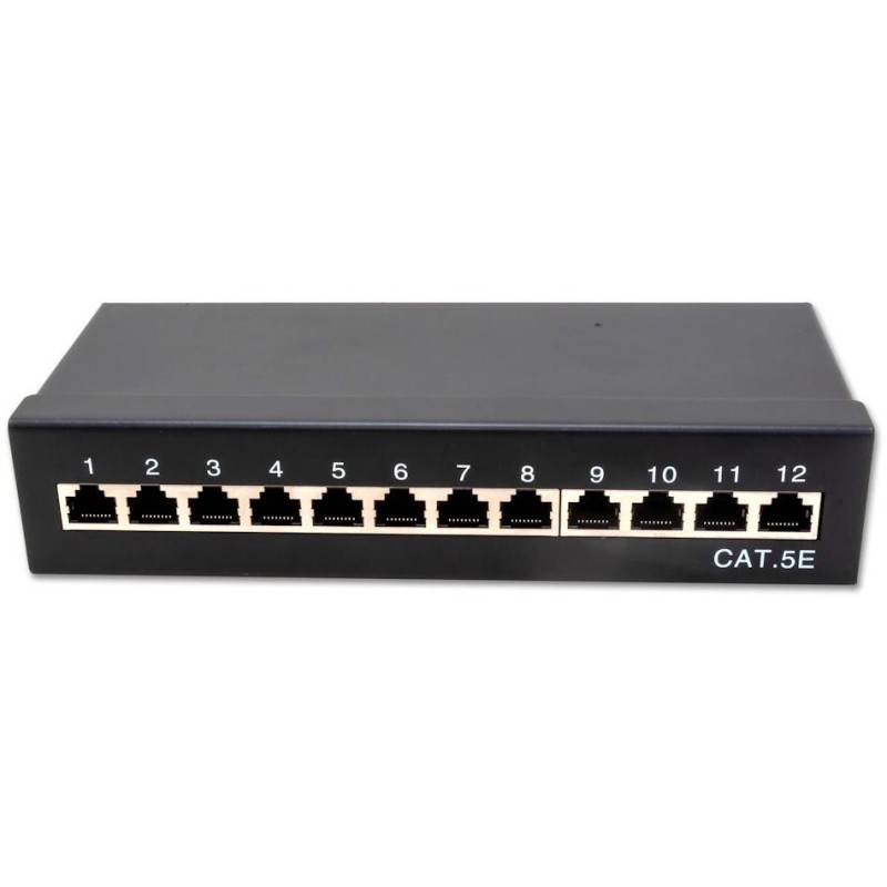 XtendLan Patch panel  s možností umístit do 10" racku, 12 portů, 1U, Cat5e, STP, LSA, s krytem, černý