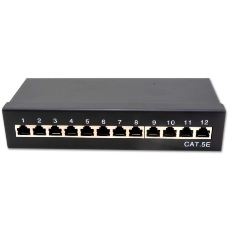 XtendLan Patch panel  s možností umístit do 10" racku, 12 portů, 1U, Cat5e, STP, LSA, s krytem, černý