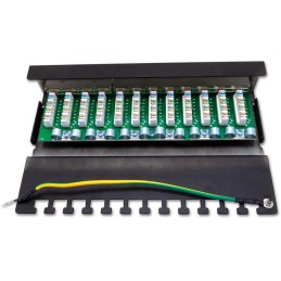 XtendLan Patch panel  s možností umístit do 10" racku, 12 portů, 1U, Cat5e, STP, LSA, s krytem, černý