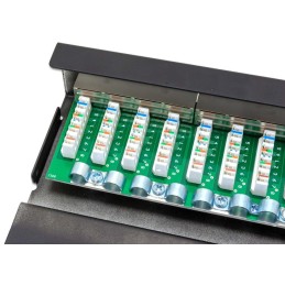 XtendLan Patch panel  s možností umístit do 10" racku, 12 portů, 1U, Cat5e, STP, LSA, s krytem, černý