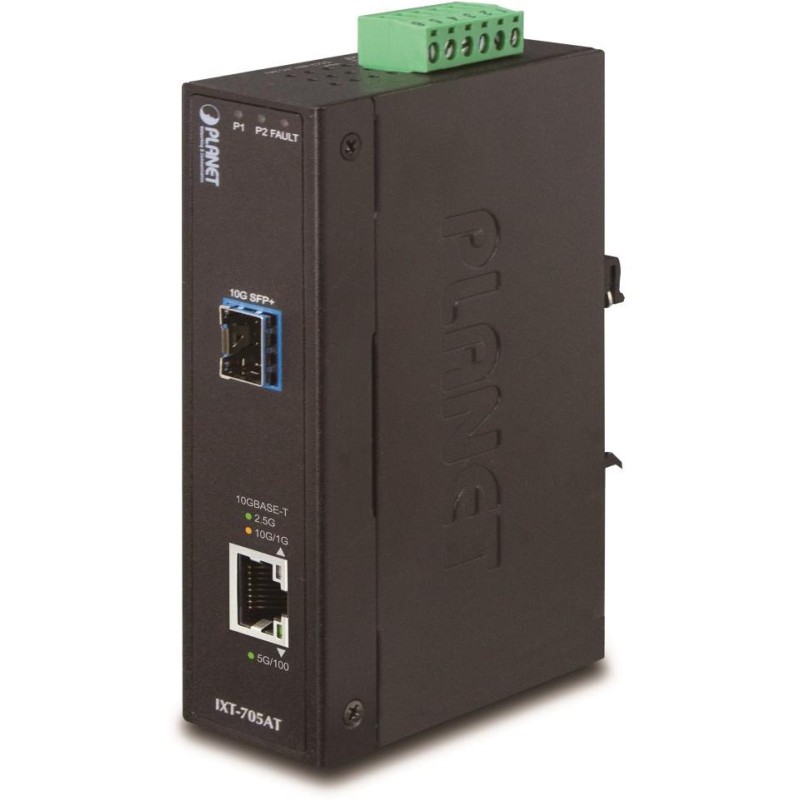 Planet IXT-705A průmyslový konvertor 10G/5G/2.5G/1G/100M / miniGBIC SFP+ 10GBASE-X, IP30, -40 až +75°C, dual power