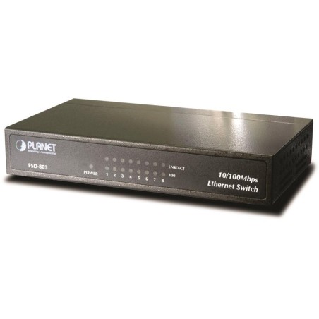 Planet FSD-803 switch 8x10/100Base-TX, 10", kov, desktop, fanless