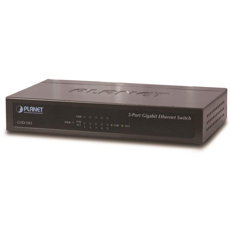 Planet GSD-503 switch 5x 10/100/1000Base-T, EuP, 802.3az, kov, fanless