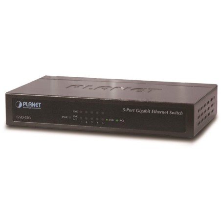Planet GSD-503 switch 5x 10/100/1000Base-T, EuP, 802.3az, kov, fanless