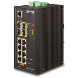 Planet IGS-5225-8P4S průmyslový L3 switch, 8x1Gb, 4x1Gb SFP, 8x PoE 802.3at 240W, dual 48-54VDC, -40~75°C, IP30
