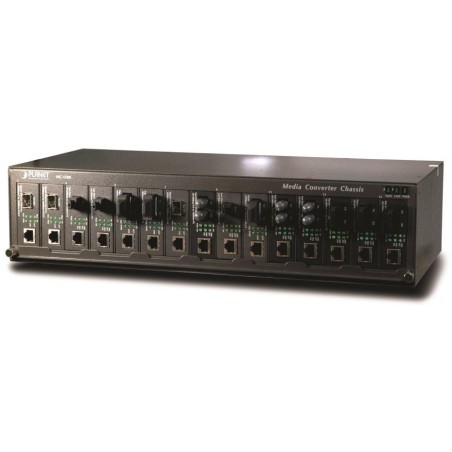 Planet MC-1500, šasi 15 slotů pro media konverotry, 19"/2,5U, interní napájení 70W