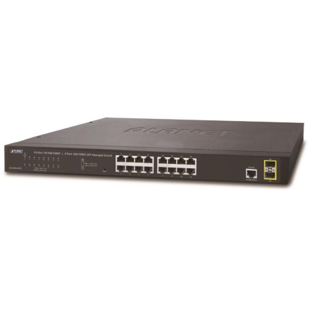 Planet GS-4210-16T2S L2 switch, 16x 1Gb, 2x 1Gb SFP, QoS, fanless
